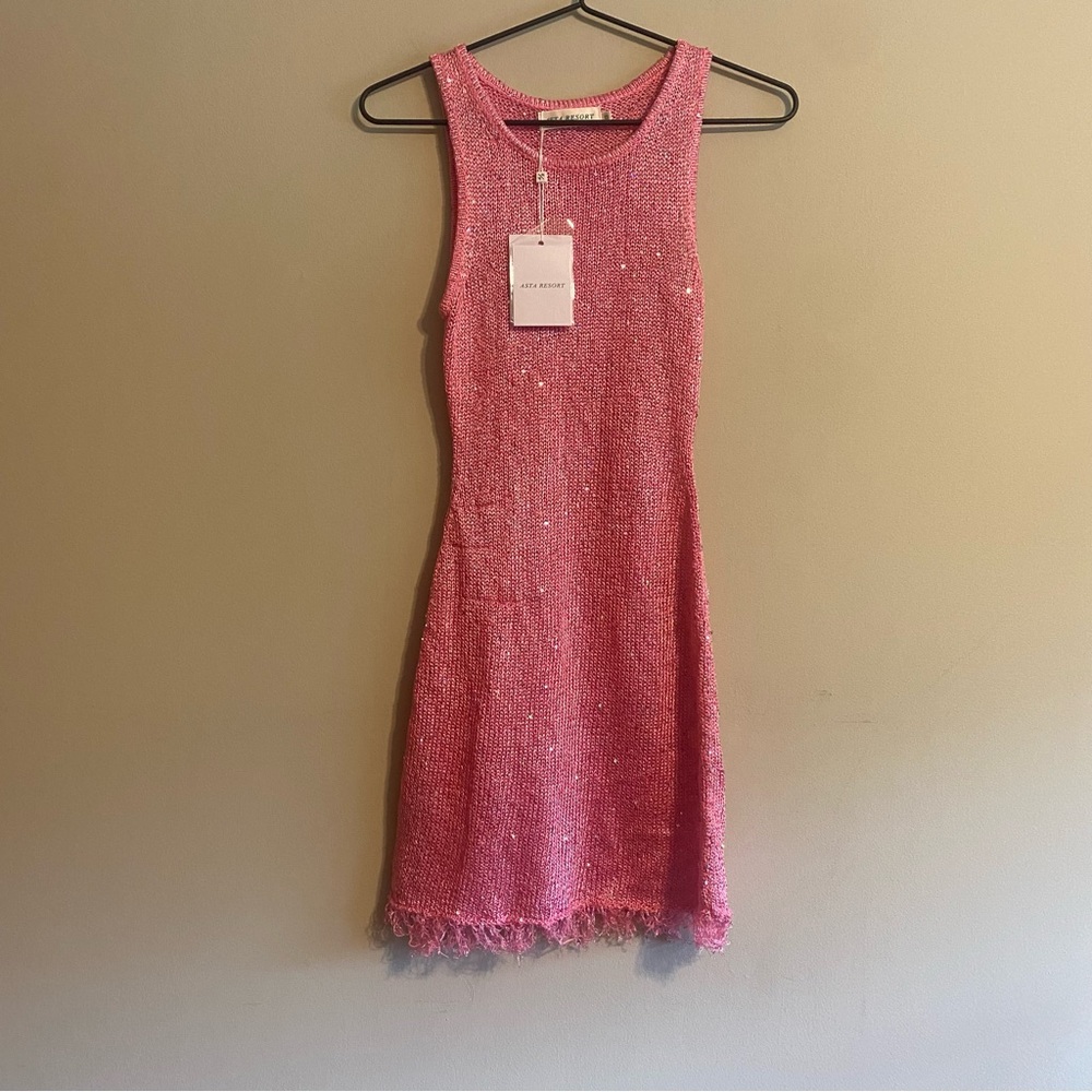 ASTA RESORT Natalia Mini Unlined Dress in Azalea Sequin - XS - Picture 7 of 14